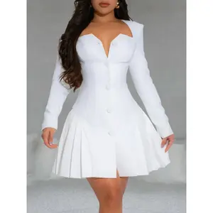 summer spring clothes Elegant Deep V Neck Long Sleeve Ruffle Mini Dress Stylish Day Dresses for Women Chic Confirmation Dresses Fashionable Outfit Formal Light Womenswear Check