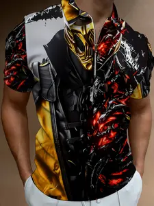 Men's Short Sleeve Printed Polo Shirt, Summer Trendy Casual Style, Beach Vacation Fashion Top