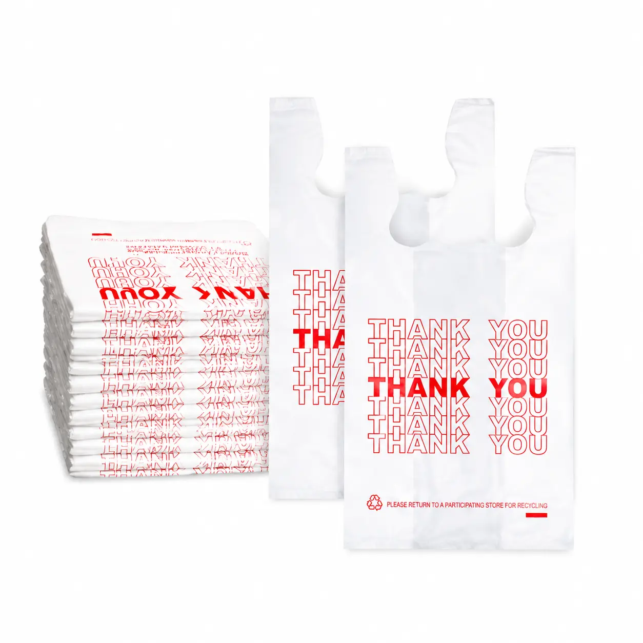 1000 PACK Heavy-Duty White Plastic Thank You Bags with Handles (11.5 x 6.5 x 22 inch) - Durable Disposable T-Shirt Bags for Retail, Grocery, and Supermarket Use
