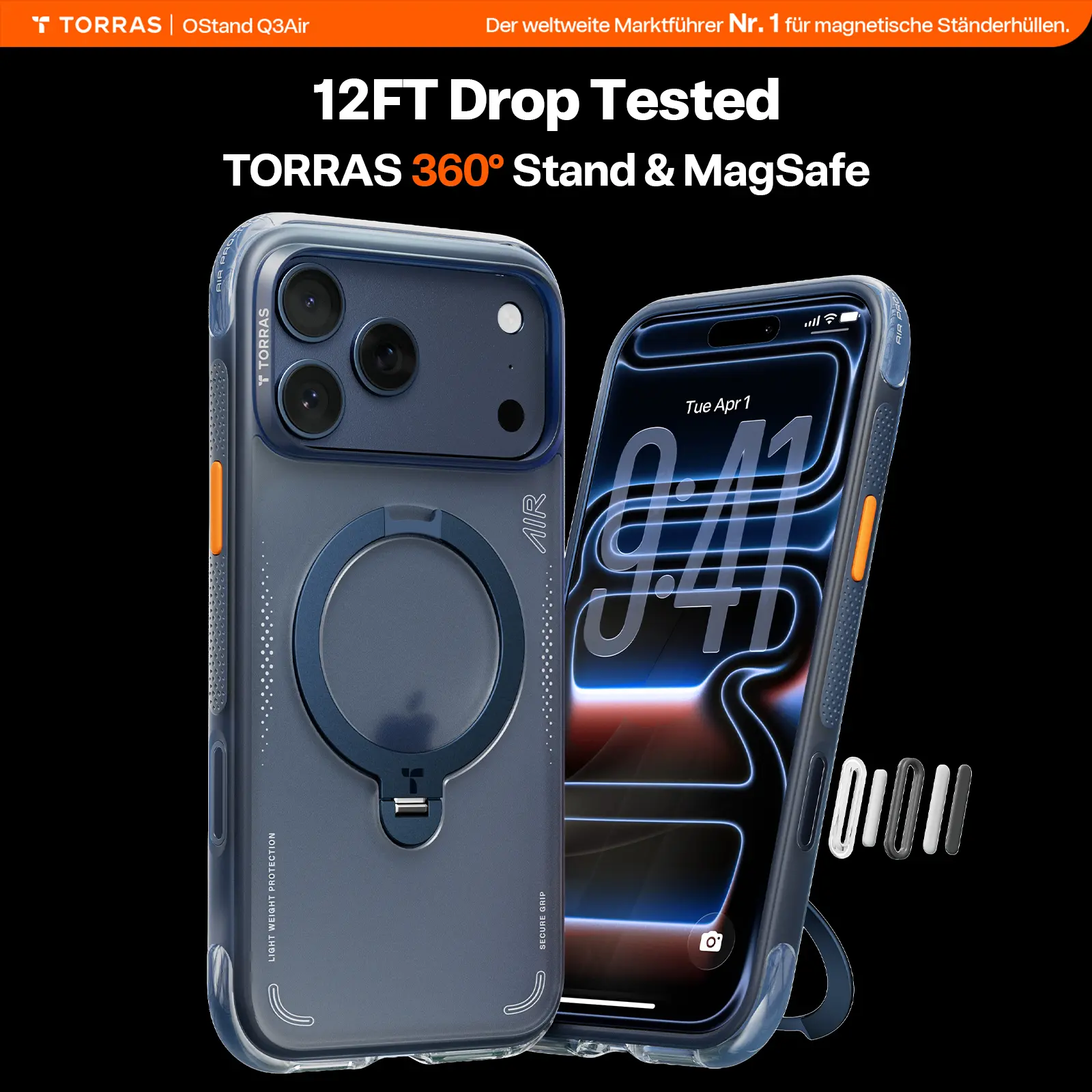 TORRAS Q3 Air Ultimate Spin Stand Magnetic Phone Case Cover - iPhone 17/16/15 Pro Max Casing, 360° Rotatable Ring Accessory, 2X Stronger MagSafe Compatible, 12FT Military Grade Shockproof Protector, Camera Control Support, Accessories