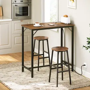 HOOBRO Bar Table with Charging Station, Rectangular Pub Table, High Top Coffee Table, Counter Bar Height Table, Narrow Long Dining Table, 35.4"L x 15.7"W x 35.6"H, Rustic Brown and Black#SpringSale #BigSpringSale