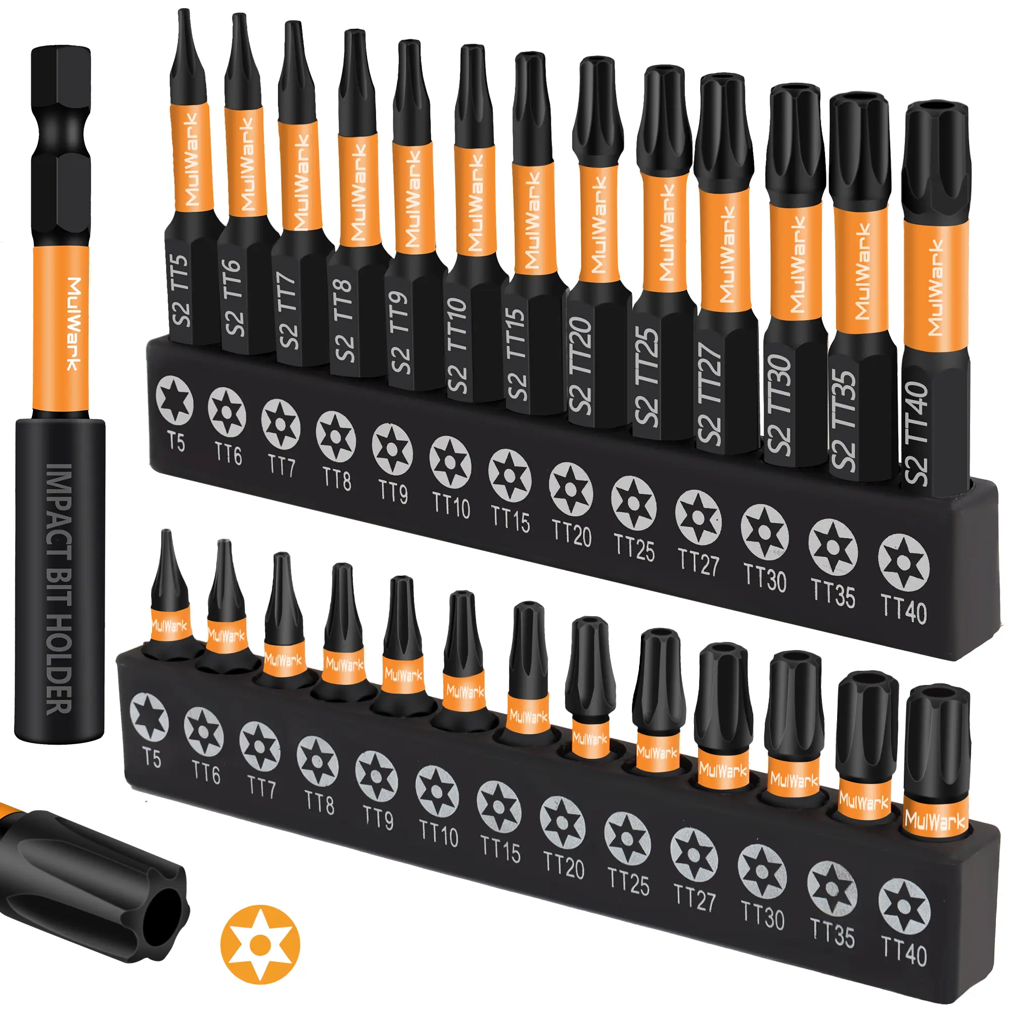 【Black Friday】Mulwark 27PCS Magnetic Nut Driver Set with Screwdriver Bits, Tamper-Proof Torx Bits, Smooth Edges, 1/4"-Hex Shank & Holder, High Quality Hardware Tools, 1'' (25Mm)) Fit for Bicycles, Cars, Furniture Handles, Christmas Gift for Men