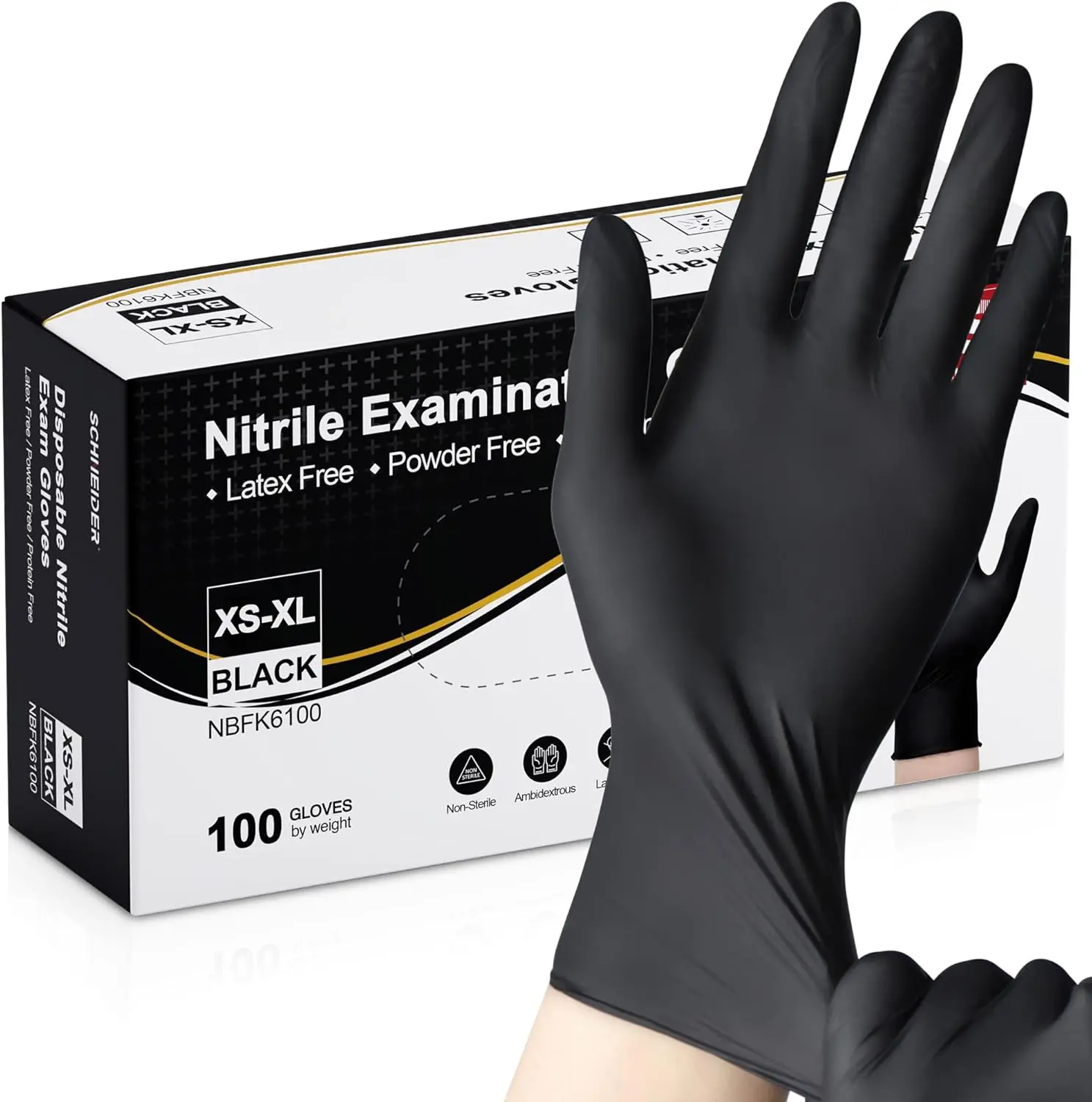 100PCS High-Quality Black All-Disposable Nitrile Rubber Gloves - Comfortable, Durable, High Elasticity, Powder-Free, Daily Home Supplies, Ideal for General Household Cleaning (XS-XL Sizes), All-Disposable Cleaning Gloves