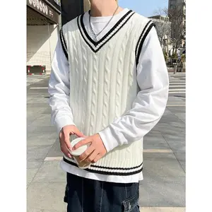1pc Men's Striped V-Neck Sweater Vest Suitable for all seasons