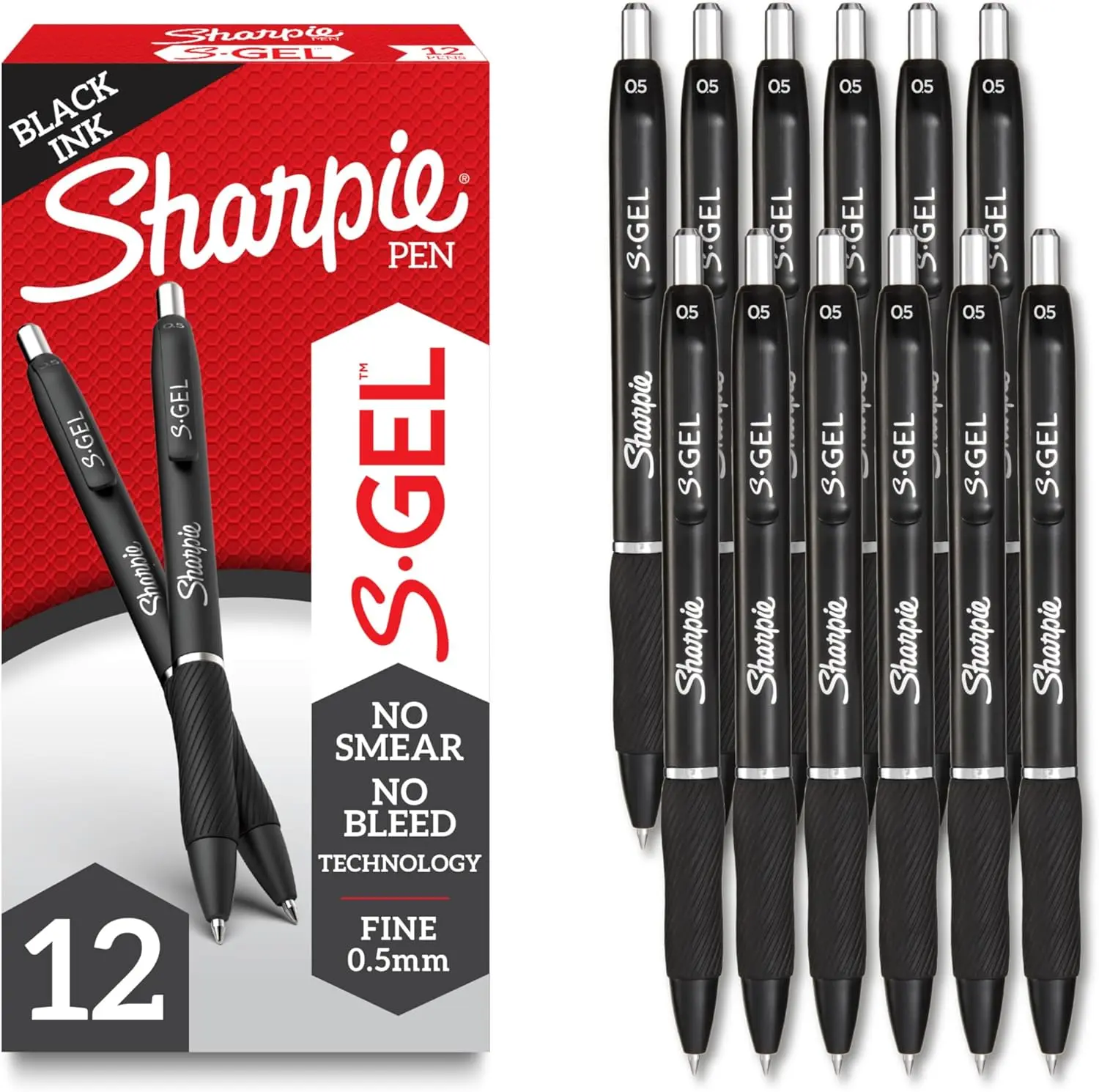 Black Gel Pens, 0.5mm Fine Point, 12-Count Black Ink Office Stationery - Ideal for Writing, Journaling, College Supplies
