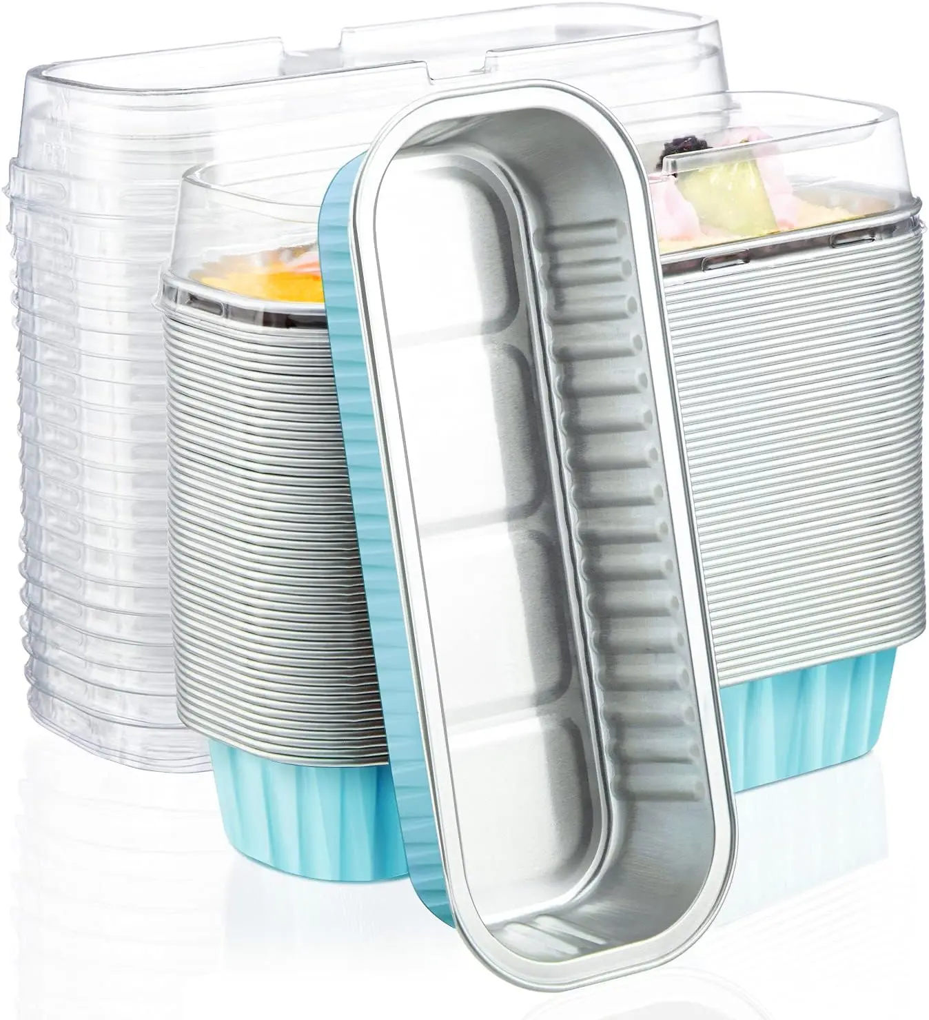 Disposable Aluminum Foil Bakeware Cups with Lids, 30pcs 6.8oz 6.5"x2.5"x1.2" Oven-Safe Sturdy Thick Seals Tightly Reusable Stands on Its Own Easy to Carry Dish-Friendly Containers for Cupcakes, Cheesecake, Shaped