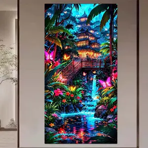 1 set of DIY diamond painting kit, 5D diamond art set, DIY decor for courtyard, waterfall, floral mosaic, diamond art, DIY art home decoration