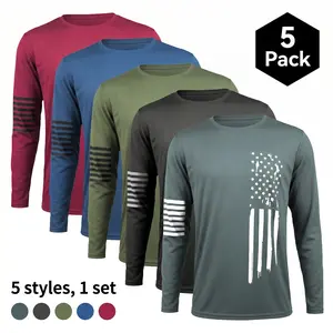 Men's 5-piece long sleeved T-shirt lightweight plain color lining Patriot Apparel men's clothing suitable for gym sports wear, quick drying breathable fabric for daily casual wear, spring and autumn men's clothing Athletic Apparel Athletic Mesh