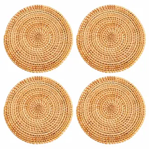 4 Pcs Rattan Trivets for Hot Dishes-Insulated Pads, Pot Holder Table,Heat Resistant Mats Kitchen