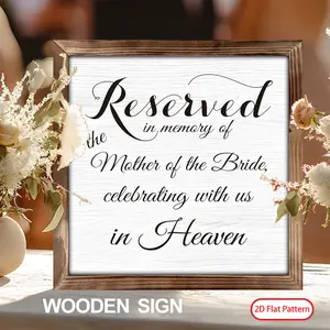 (2D Flat)  1PC 8 x 8 Inches Romantic Wedding Wooden Sign Reserved In Memory Of Mother Of The Bride Celebrating With Us In Heaven Memorial Table Sign for Wedding Bridal Shower Party Decor, Loving Memory for Ceremony and Reception