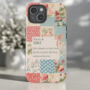 Floral Patchwork Bible Verse Smartphone Case, PSALM Religious Cellphone Shell, Scripture Handheld Phone Cover, Phone Accessories for iPhone 11,12,13,14,15,16,17 & Their Pro, ProMax, Plus, Air Models