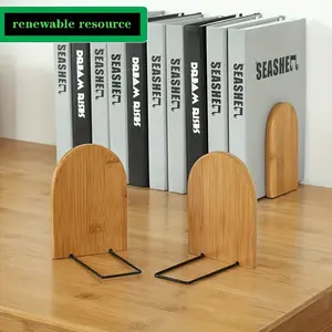Natural Bamboo Bookends Set of 2, Large Capacity Non-Slip Book Stand Holder, Ideal for Home Office Library School Learning Decor, Decorative Book Ends