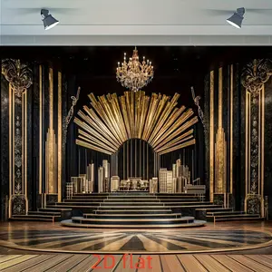 1pc 2D Flat [Great Gatsby Banner] Banner, Great Gatsby-Inspired Polyester Backdrop - Washable & Ironable, Black and Golden Party Banner for Versatile Decor, No Power Needed White