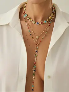 Women's Bohemian Alloy Necklace Set, Fashion Crystal Pendants, Colorful Jewelry for Daily Wear, Perfect Holiday Gift, Statement Necklace, Trendy Charms Necklace