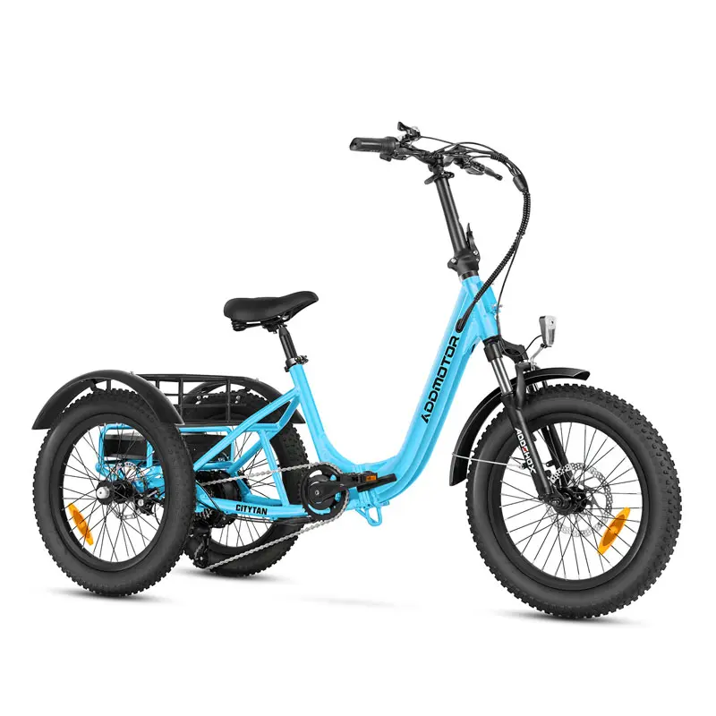 ADDMOTOR Citytan Folding Adult Electric Trike - 65 Mi Range, 48V 13.5Ah Battery, 20 Mph, 500W/750W Rear-Drive Motor, Suspension, Differential, Parking Brake, 20x3.0 Fat Tires, Rear Basket, 69.3 Inches, Easy to Store and Transport