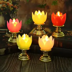 LED Prayer Candle Light, Durable Lotus Lamp, Battery Powered Simulated Candelabra, Long-Lasting Glow, Buddhist Decoration