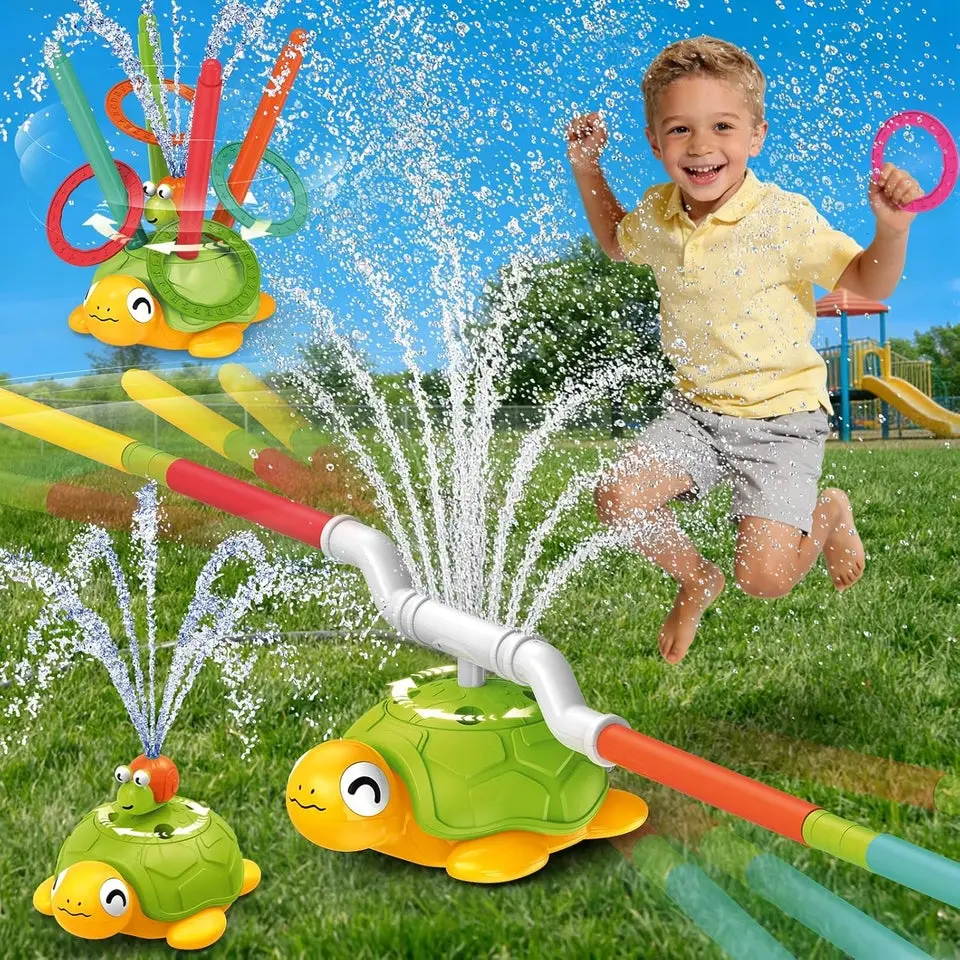 Sprinkler for Kids Water Toys:  3-In-1 Turtle Sprinkler Toys 360° Rotating Spray with Snail Plash Ring Toss Game for Backyard Outdoor Summer Toys Water Game Toys for Boys Girls Kids Ages 3-8