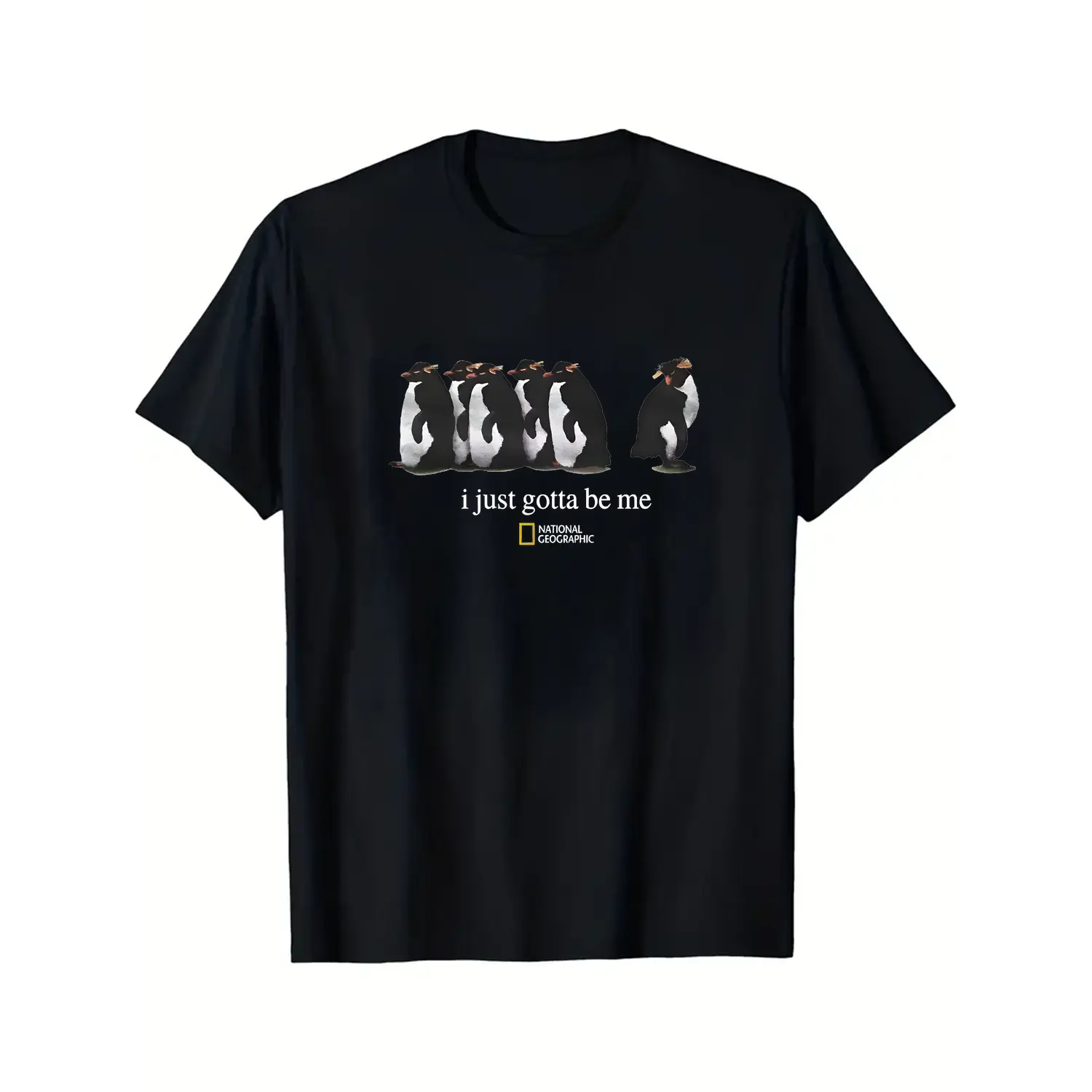 Cotton Round Neck Fitted Casual T-Shirt for Men, National Geographic Penguin Print, Sports & Outdoor Streetwear, Ideal Gift for Him