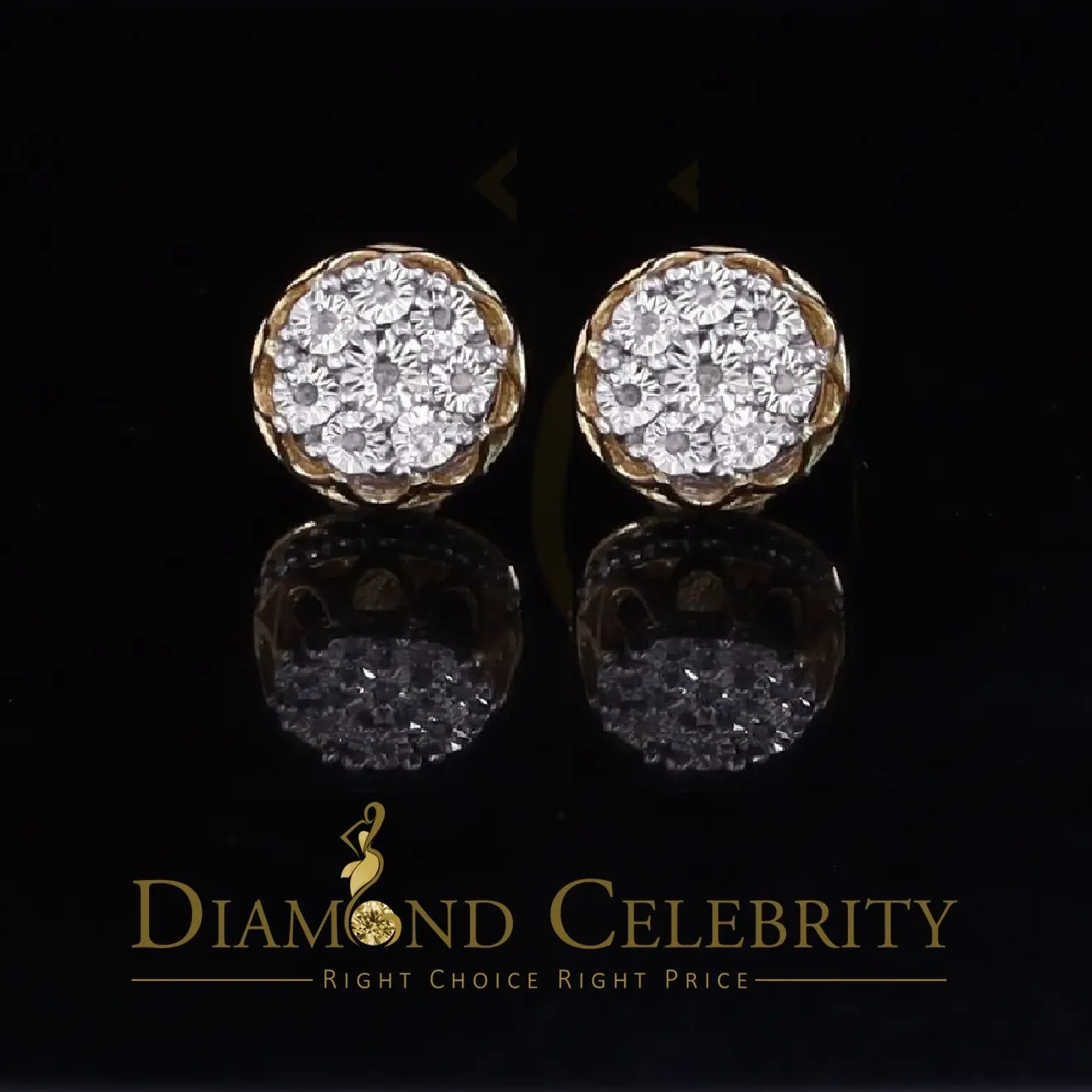 Diamond Celebrity's 925 Sterling Silver Yellow 0.07ct Diamond For Men's & Women's Floral Earrings