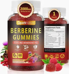 Berberine Gummies 2000 mg, Berberine Supplement with Ceylon Cinnamon, Turmeric, Milk Thistle, Magnesium, Chromium for Immune Support, Sugar Free, Vegan, Raspberry Flavor, 60 Count-1 Pack