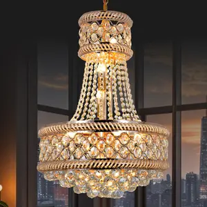 Golden duplex living room hallway crystal chandelier - E26 bulb base