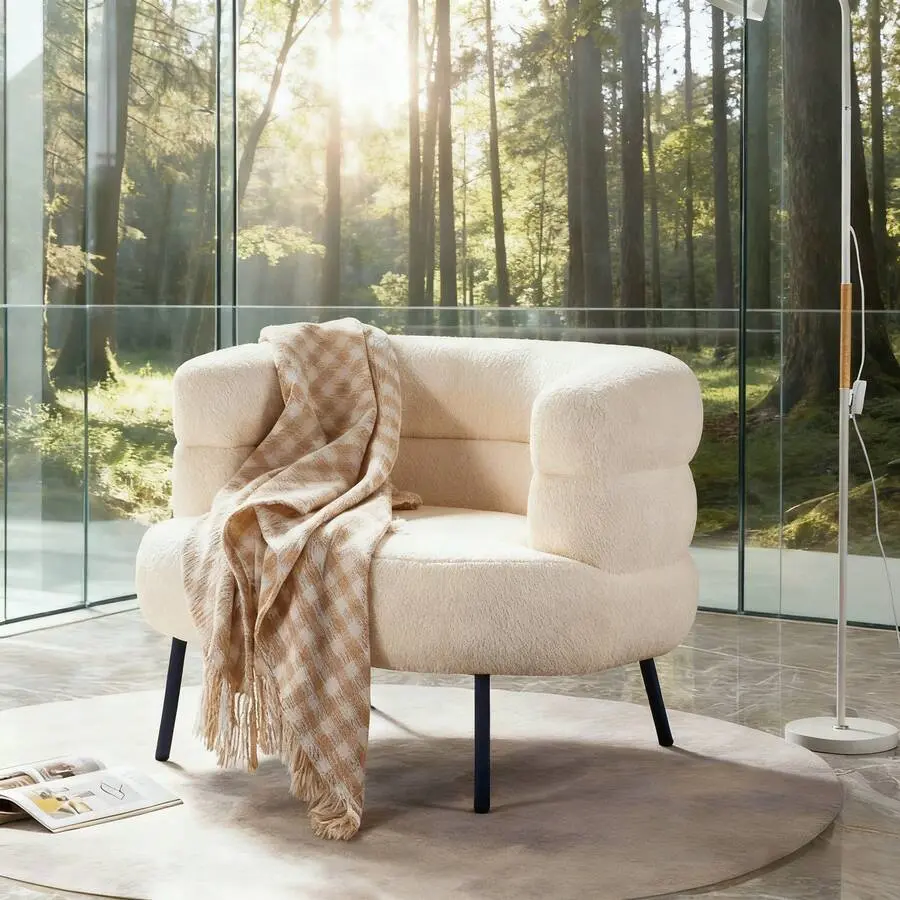Elegant White Lambswool Upholstered Dressing Table Accent Chair - Accent Furniture with Supportive Arms, Clean Look, Easy Setup for Bedroom & Living Space, Dressing Table Chair, Vanity