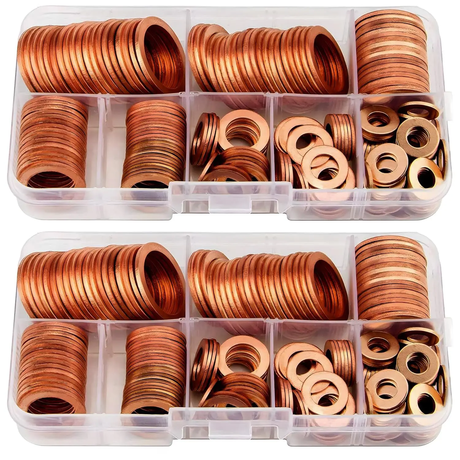 200PCS 9-Sizes Copper Flat Washer Assorted Set - Metric Sealing Fasteners for Sump Plug, Oil Drain Plug (M5-M14), Flat Washers