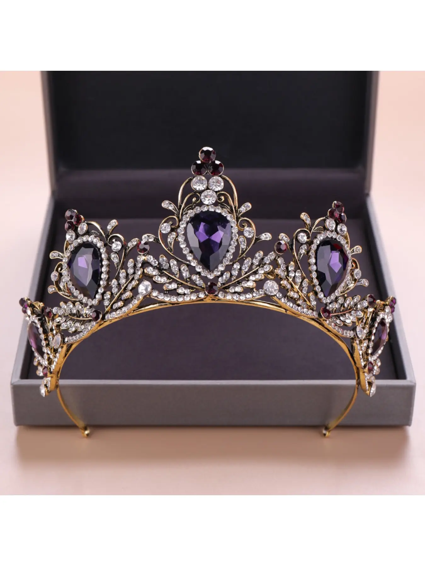 European and American hot selling baroque crown purple retro crown wedding headdress Tiara Wedding Hair Accessories Hair Crowns