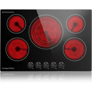 30 Inch Built-in Electric Cooktop with Expandable Triple Ring Burners, 5 Burner 9000W Ceramic Stove Top - Easy Knob Controls & Residual Heat Indicator (220-240V Hardwired) CH30K230905A