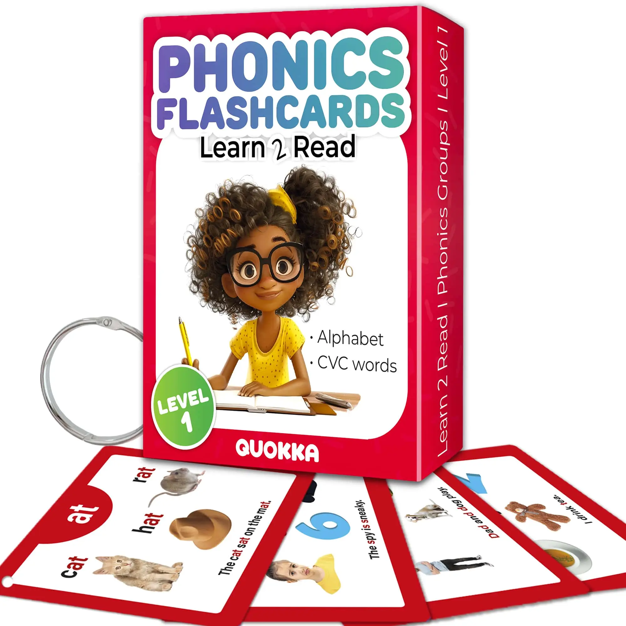 QUOKKA Phonics Flash Cards for Kids - 52-Card Early Learning Visual Stimulation Set, ABC & CVC Words Practice for Ages 4-8, Visual Stimulation Cards