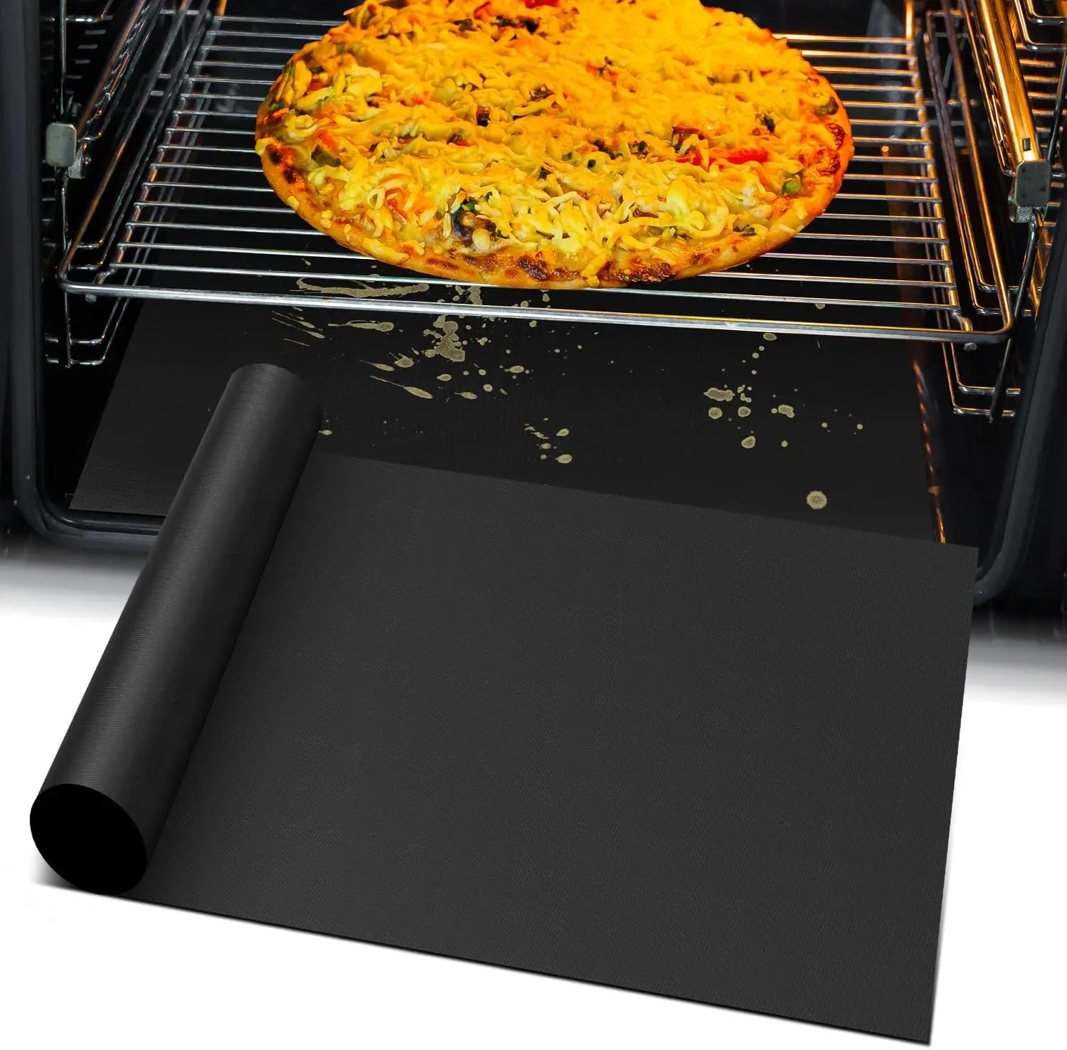 GJANSH Oven Liners for Bottom of Oven - Thick Heavy Duty 17” x 25” 2 Pack Non-Stick Reusable Mats - BPA & PFOA Free Protector for Electric, Gas, Microwave & BBQ Grill Liner - Easy Clean & Heat Resistant