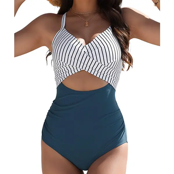 Women's 1-Piece Swimsuit, Cutout Wrap Design, Tummy Control, for Summer Beach Vacation, Tummy Control Swimsuits