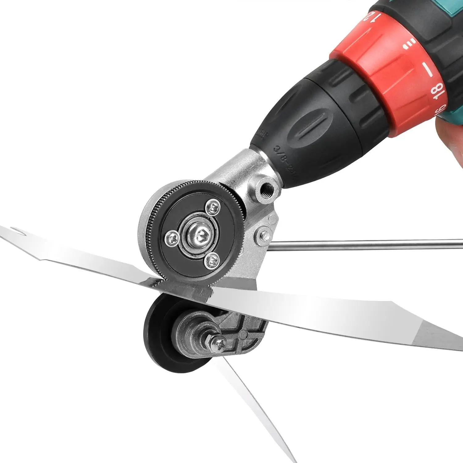 Upgraded Hand Drill Metal Cutting Attachment - Nibblers with Spindle, Balance Bar & Adapter, Cuts 20-30GA Iron/Steel/Tin, Aluminum, 3MM Cardboard for Efficient Sheet Metal Cutting