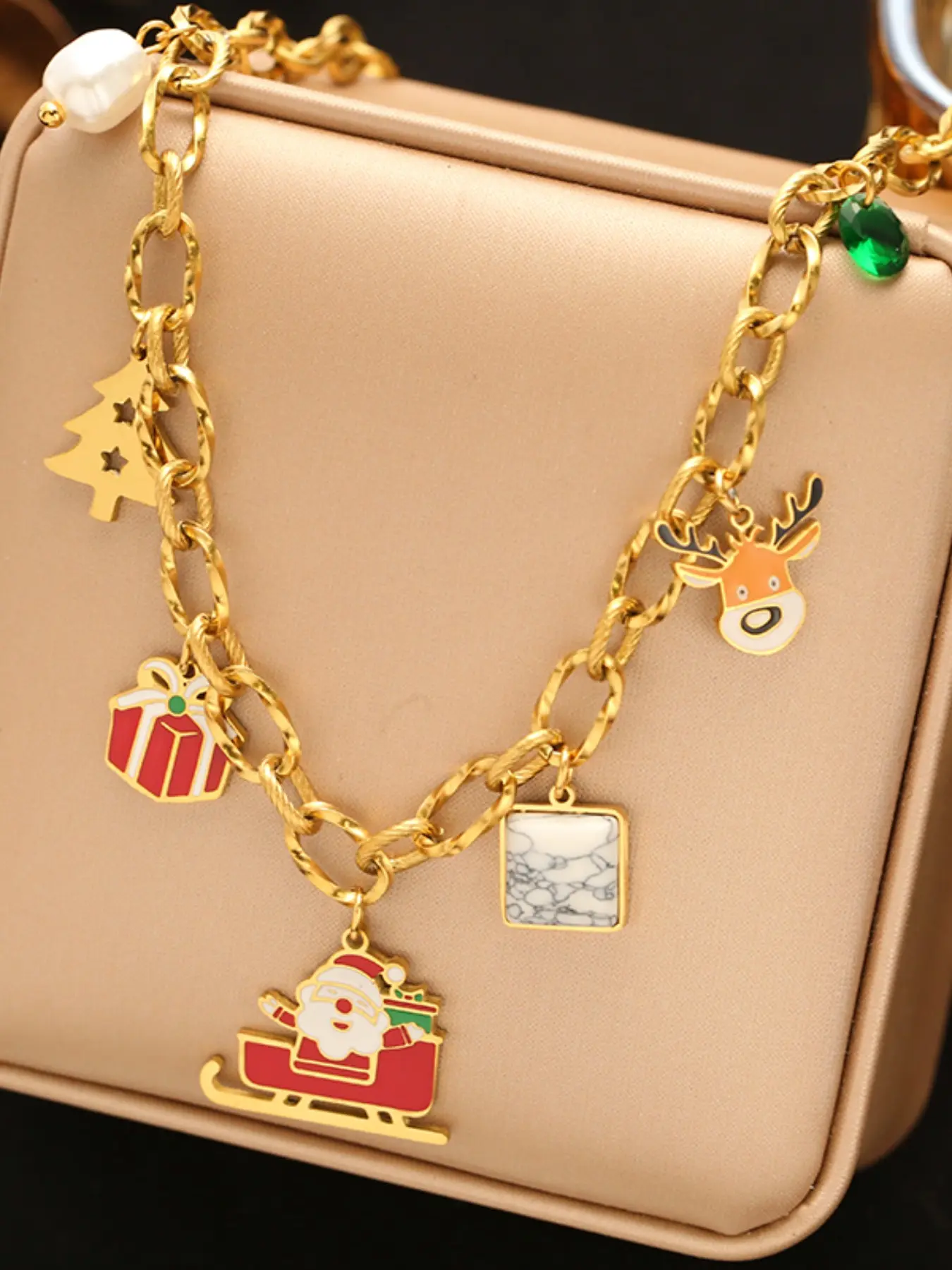 1Pcs New Stainless Steel Christmas Snowman Sleigh Pendant Necklace For Women Fashion Neck Chain Handmade Jewelry Holiday Gift