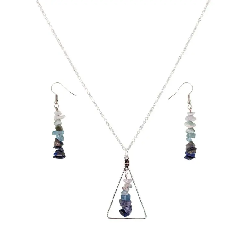 Good Vibes: Harmony and Gratitude Triangle Pendant and Dangle Earrings Set