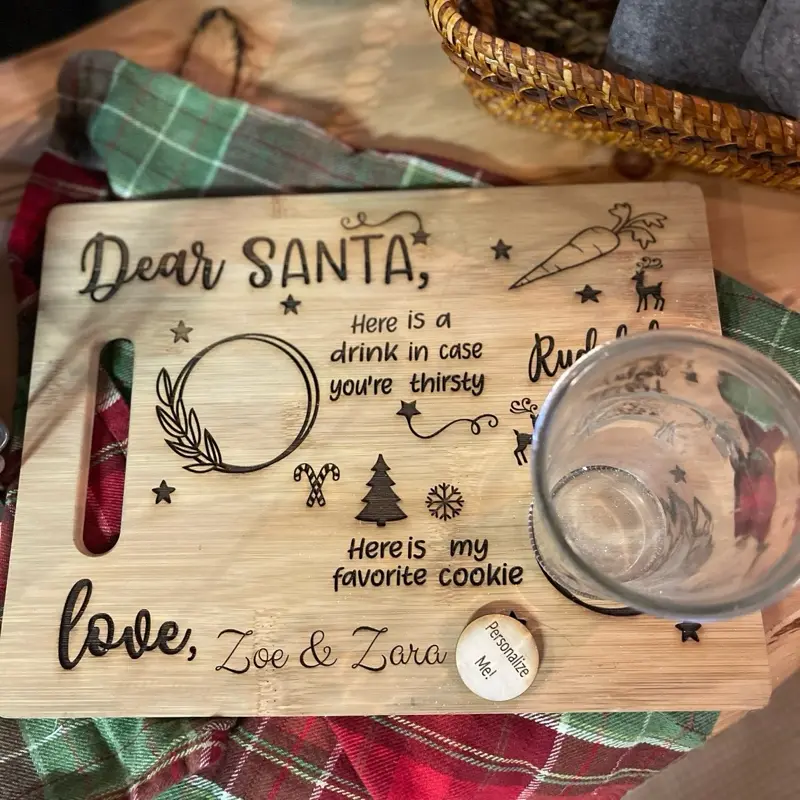 Personalized Santa Christmas's Board with Drink Slot and Cookie Holder for Festive Season Decor