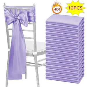 Ten-Piece Satin Bow Tie Chair Back Sashes, Smooth Polyester Long Rectangle Decorative Bows for Hotel Banquets Weddings Birthdays Parties, Chair Cover Sashes