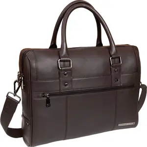 The Gotham 18" Pebble Grain Genuine Leather Briefcase - Chocolate
