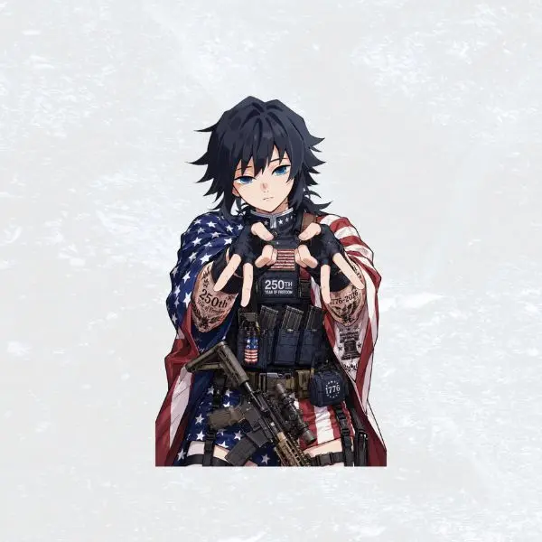 Giyu Tomioka USA Flag Sticker, Tactical Anime Warrior Vinyl Decal, 250 Years of Freedom