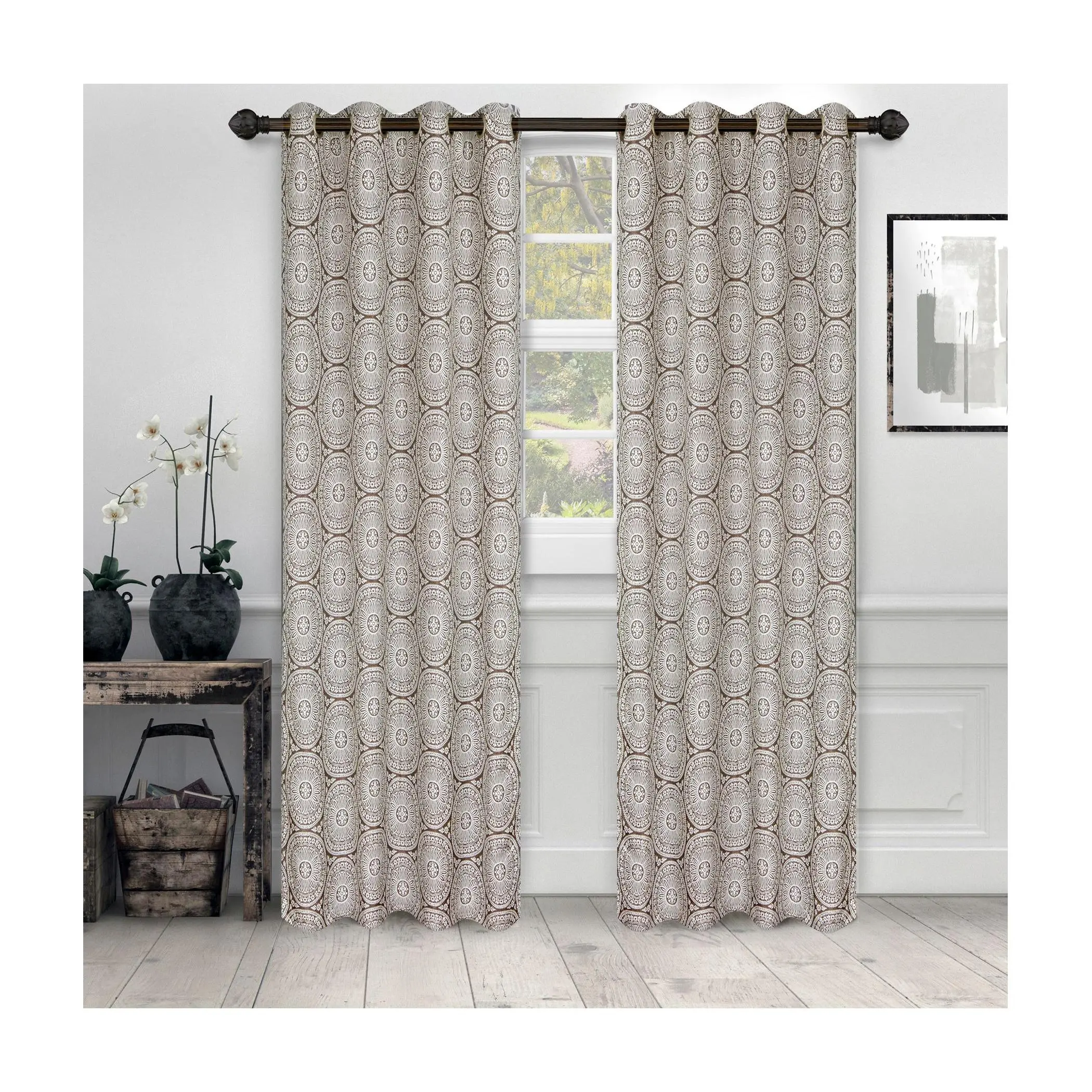 Superior Eminence Jacquard Grommet Curtain 2 Panels, 52 x 63