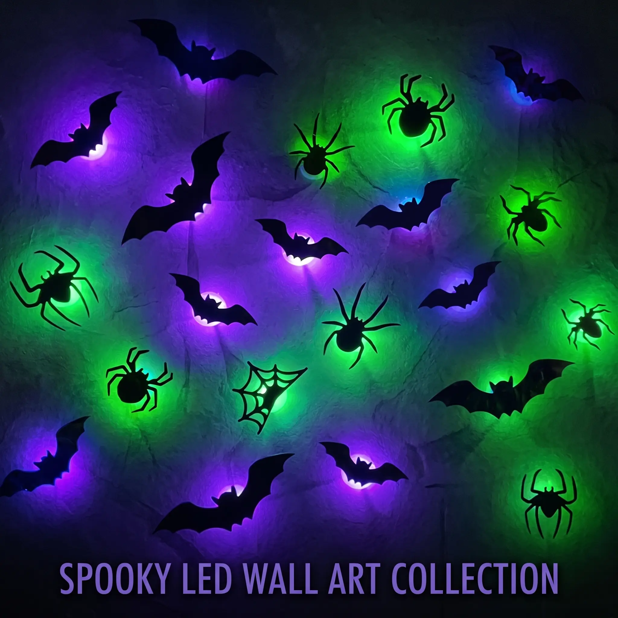 21pcs Halloween 3D Bats Wall Decor, Tiny LED Bats and Spiders Wall Stickers Light Up Decorations Set, Glowing Halloween Decorations for Indoor Outdoor Home, Party, Window, Wall, Door
