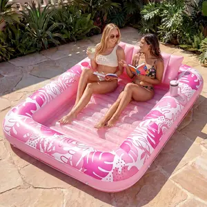 Inflatable Tanning Pool Lounger Float, 85" x 57" Extra Large Pool Floats Adult with Pillow, 4 in 1 Suntan Tub Raft Floatie,Sunbathing Bed Lounge for Water Blow Up Ball Pit, XL-Blushing Pink