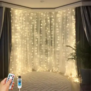 300 LED Fairy Curtain Lights, 9.8 x 9.8FT Warm White USB Plug in 8 Modes Hanging Lights with Remote for Christmas, Bedroom, Indoor, Outdoor, Weddings, Party (Warm White)