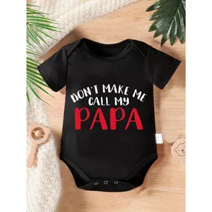 Cute Baby Bodysuit With Don T Make Me Call My Papa Print Soft Versatile Round Neck Button Detail Regular Fit All Seasons Knitted Fabric Onesie For 0 12 Months
