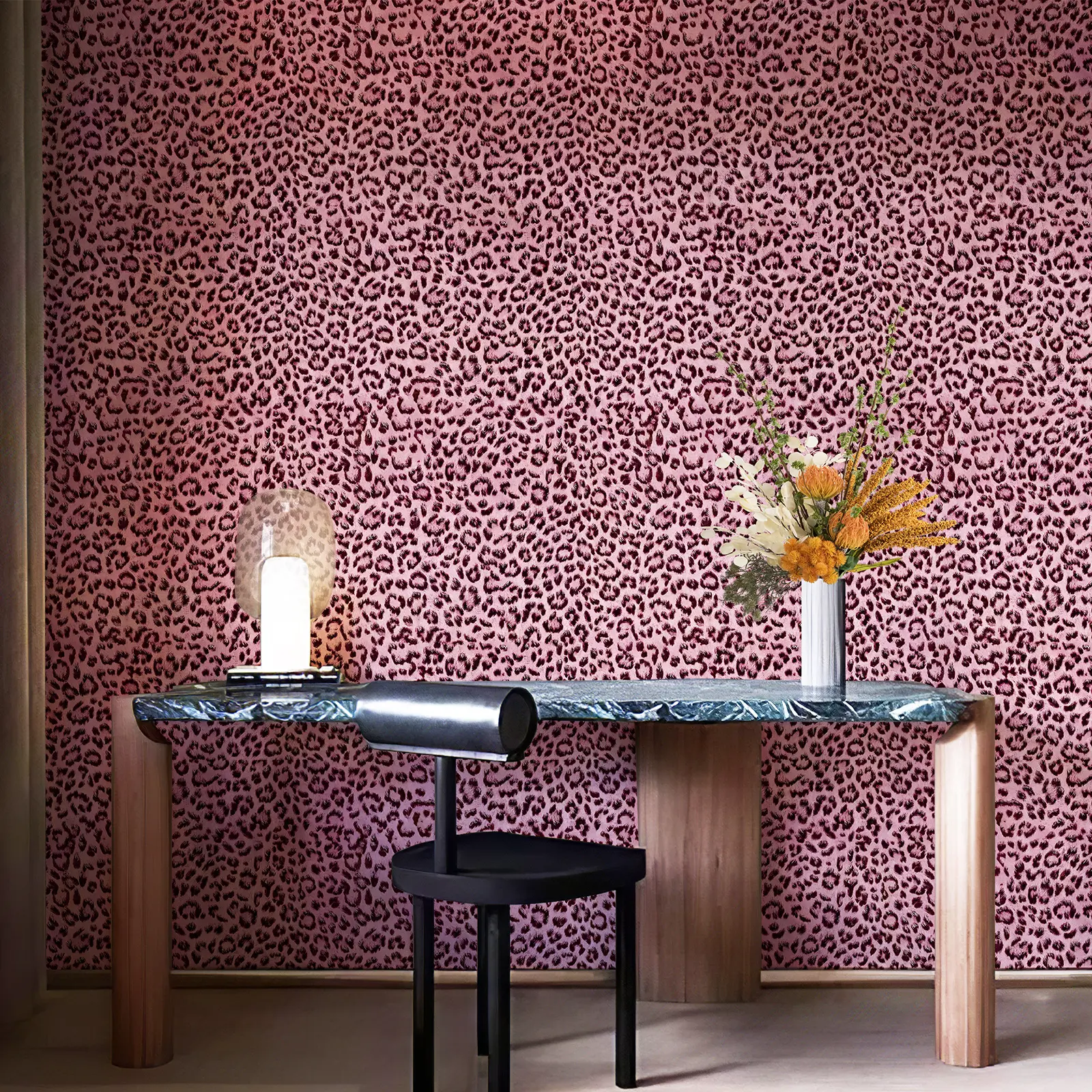 JIFFDIFF Barbiecore Hot Pink Leopard Peel & Stick Decorative Wallpaper, Indoor Self-Adhesive Removable Vinyl Wallcovering for Leopard Room Decor, Bedroom Accent Wall & Dorm