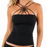 ALIELNOSIRRAH 'Trapped Girl' Women's Sleeveless Nylon-Spandex Slim Tank Camisole - Built-in Push Up Bra, Spider Web Goth, Dark Sexy Alt Clothing Women, Soft Grunge Layering, Halloween Outfits, Gym Clothes, Going Out Tops