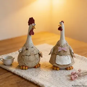 Rustic Farmhouse Rooster & Hen Resin Statue, Cartoon Animal Figurine for Home Entryway Yard Garden Landscape Decoration