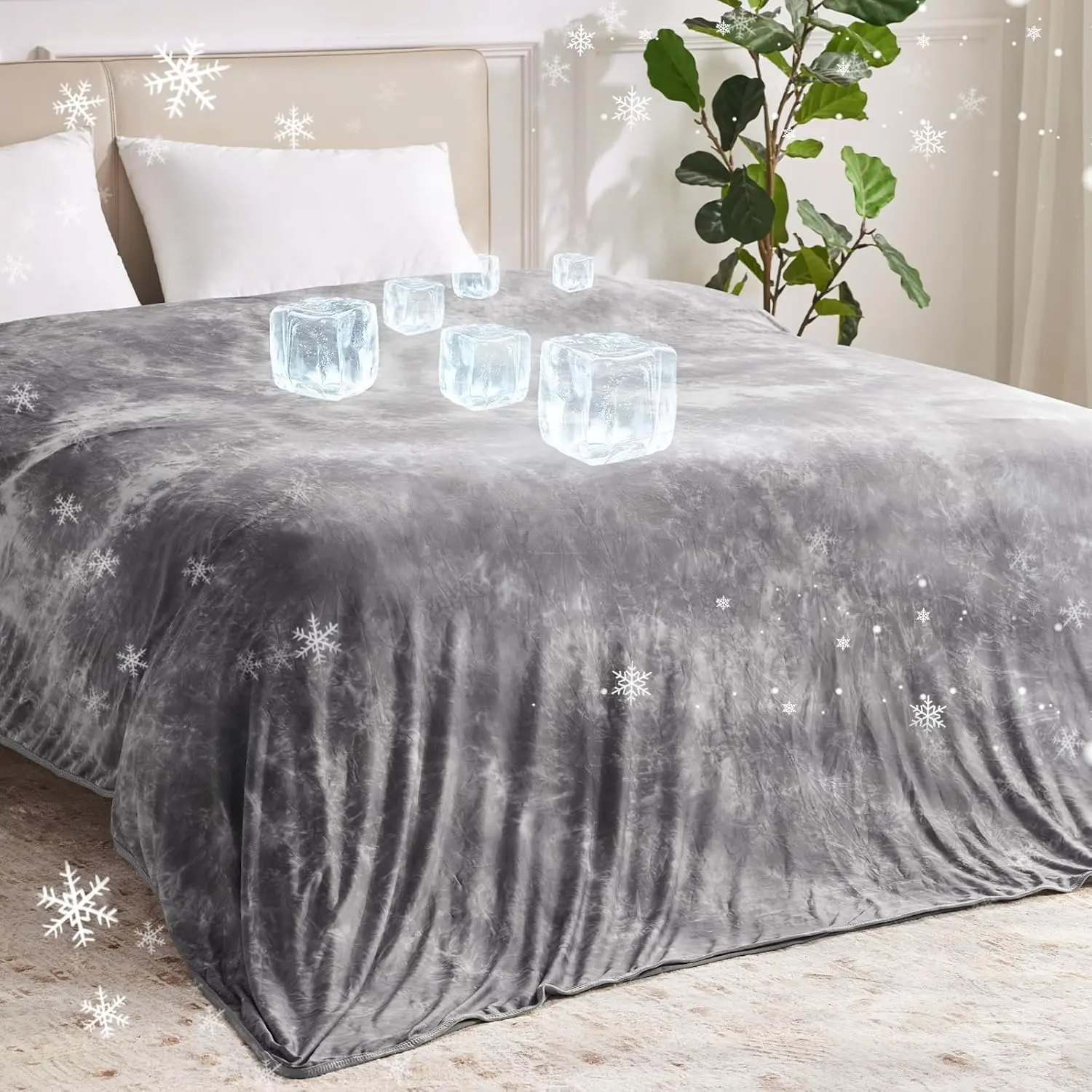 Cooling Throw Blanket for Hot Sleepers, Queen Size 90''*90'' Lightweight Breathable Summer Bed Blanket for Couch, Arc-Chill Q-Max >0.5 Cool Fiber,Lightweight Tie Dye Blanket Grey