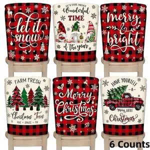 6 Counts Christmas Farmhouse Chair Cover - Red and Black Buffalo Plaid Pattern, Holiday Design, Easy to Clean Linen Chair Cover, Suitable for Holiday Restaurant Decoration, Dining Chair Cover