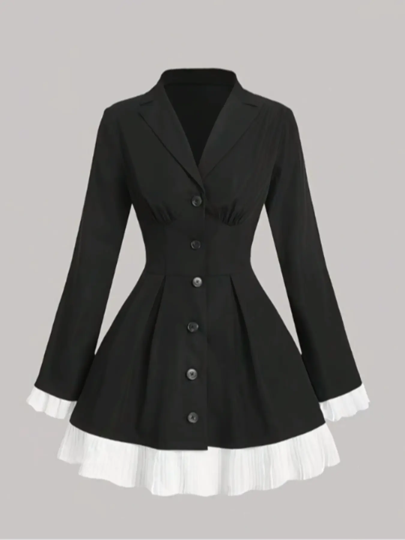 Elegant Women's Slim Fit Long Sleeve Colorblock Waist Cinching Dress, Chic Minimalist Style, Formal, Spring & Fall Fashion, Plain Pattern